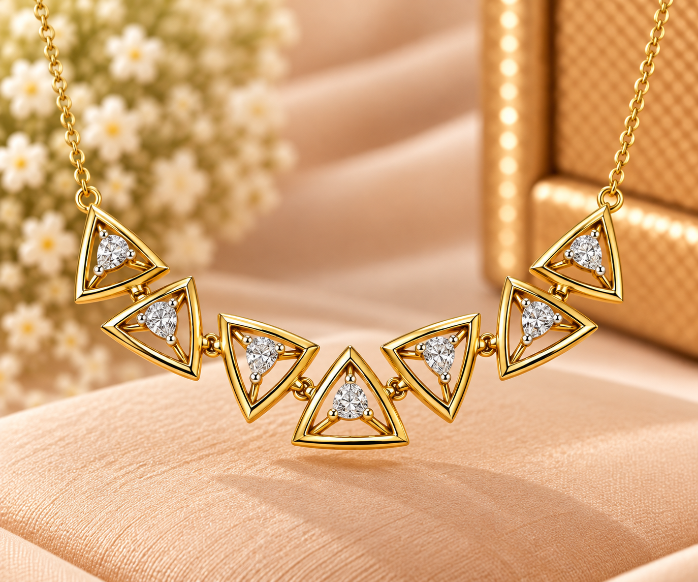 Triangular Diamond Necklace in Golden Elegance